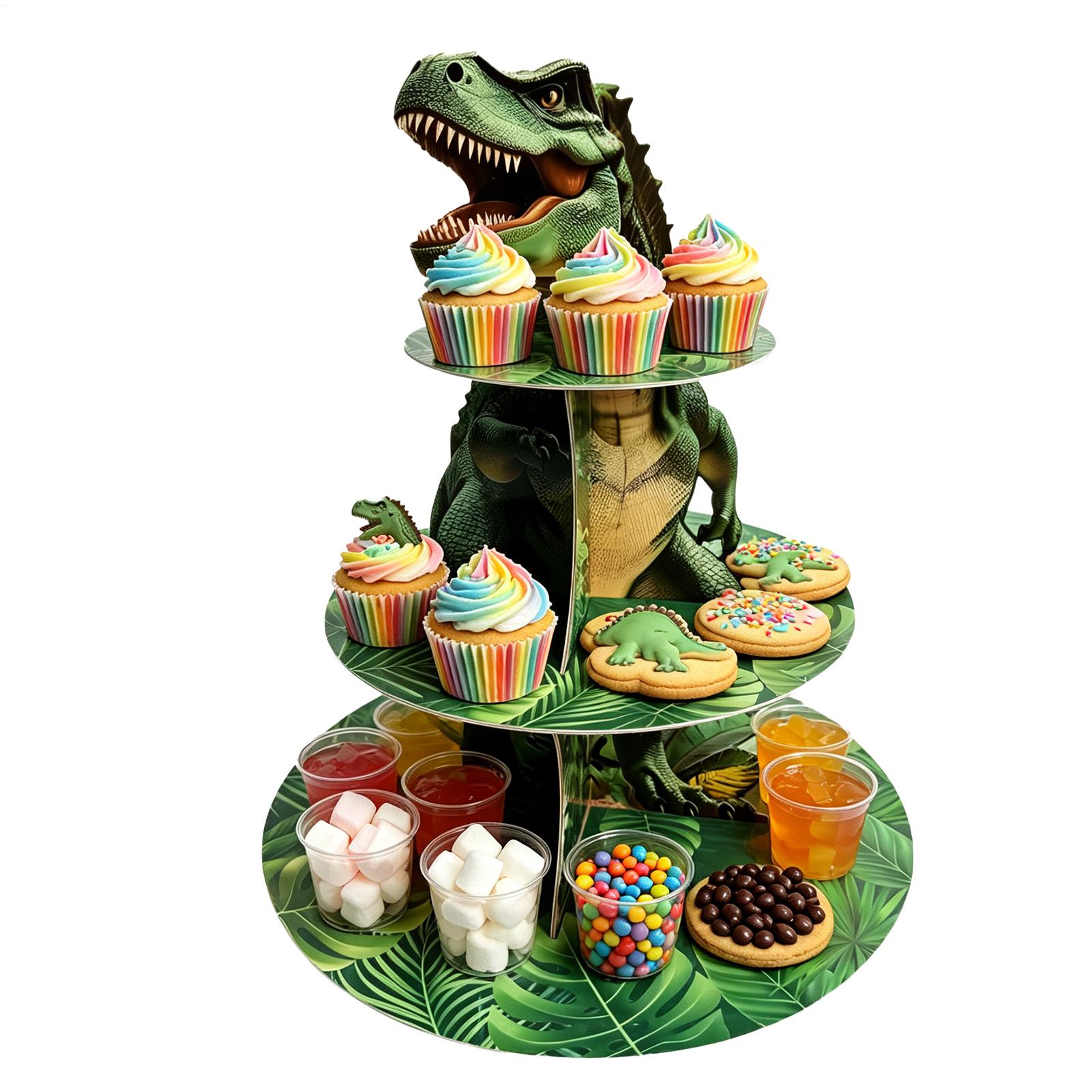 Home Bar Shelves - Cupcake-Ständer 3-stufig, Dinosaurier-Form, Präsentationshalter, Ablage, Dessertturm,