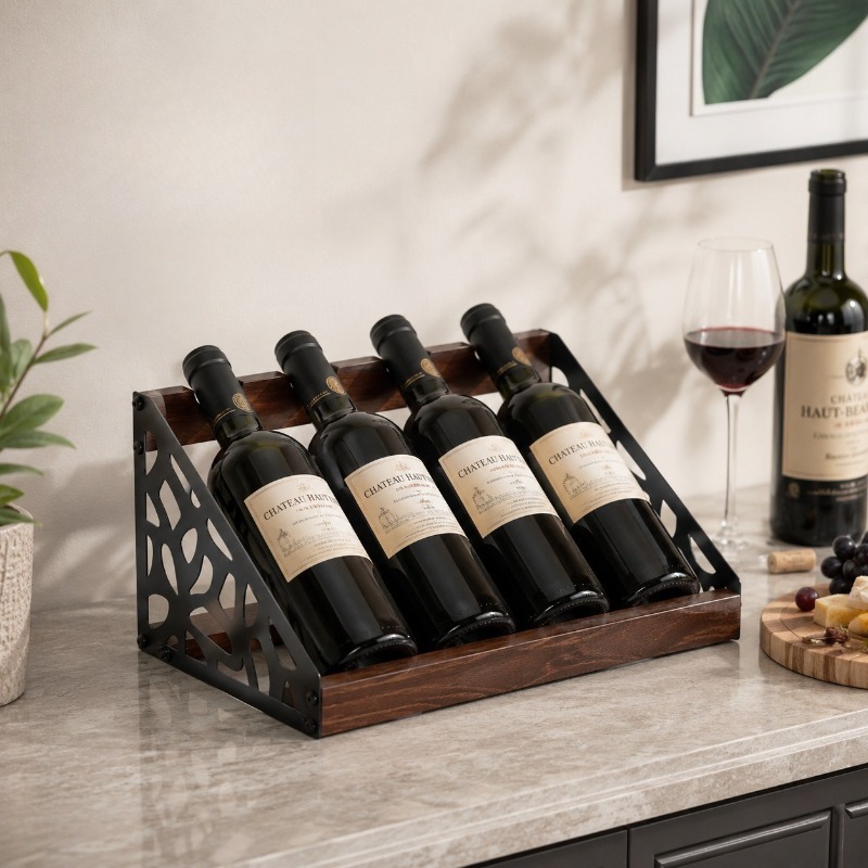 Home Bar Shelves - Hölzernes Weinregal für Zuhause, Weinflaschenhalter, Retro-Hohleisen-Cocktailregal,