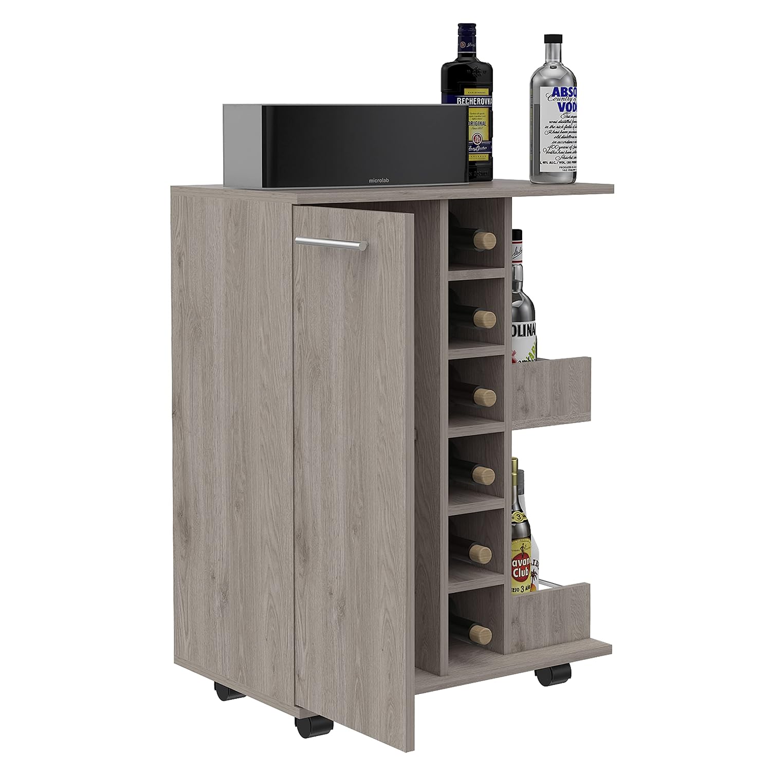 Home Bar Shelves - Rollbarer Barwagen, 23,6 Zoll Arbeitsfläche, 6