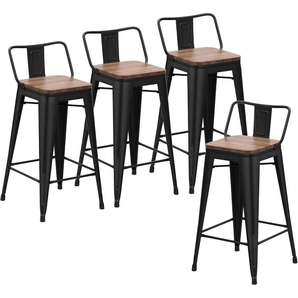 Home Bar And Counter - 24-Zoll-Barhocker-Set, 4 industrielle Metall-Barhocker in Thekenhöhe