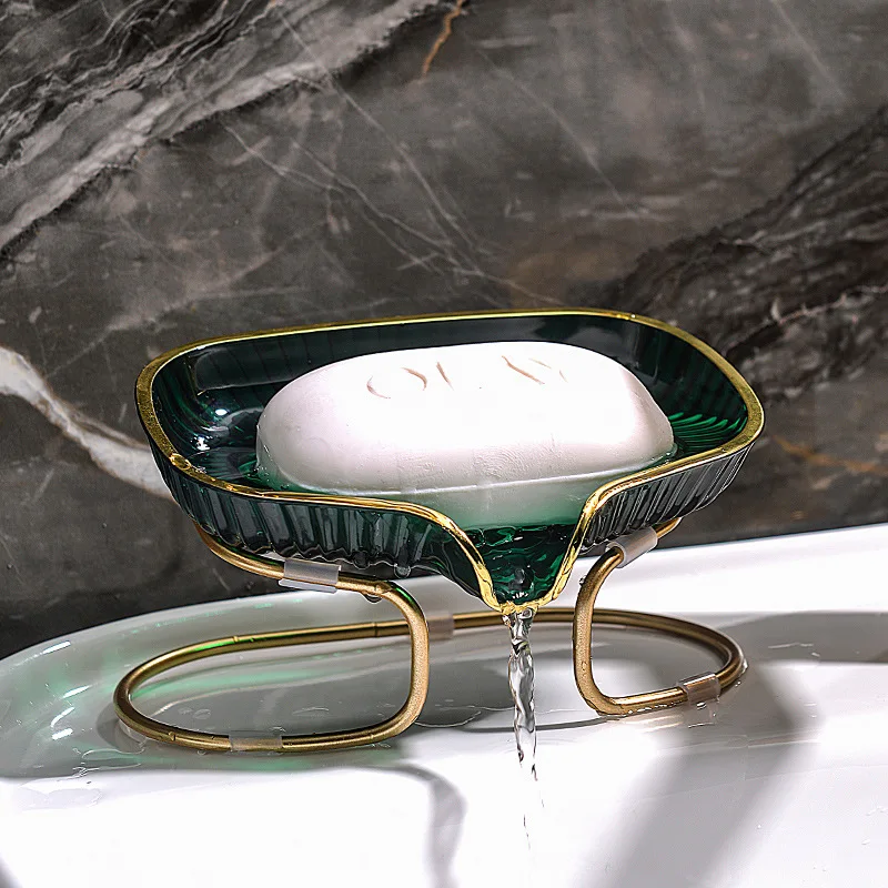 Home Bar Shelf - Abtropfbox für Toilettenseife mit Goldrand, Badezimmer-Eck-Aufbewahrungstablett