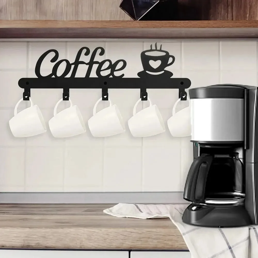 Home Bar Word - Kaffeetassenhalter aus Metall, Wandmontiert, Eisen-Kaffeetassenhaken, Kaffee-Schriftzug,